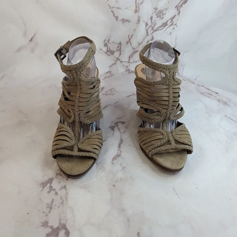 Vince Camuto Bootie Womens 12 42 Ankle Cage Strappy Jamil Braided Suede Shoes